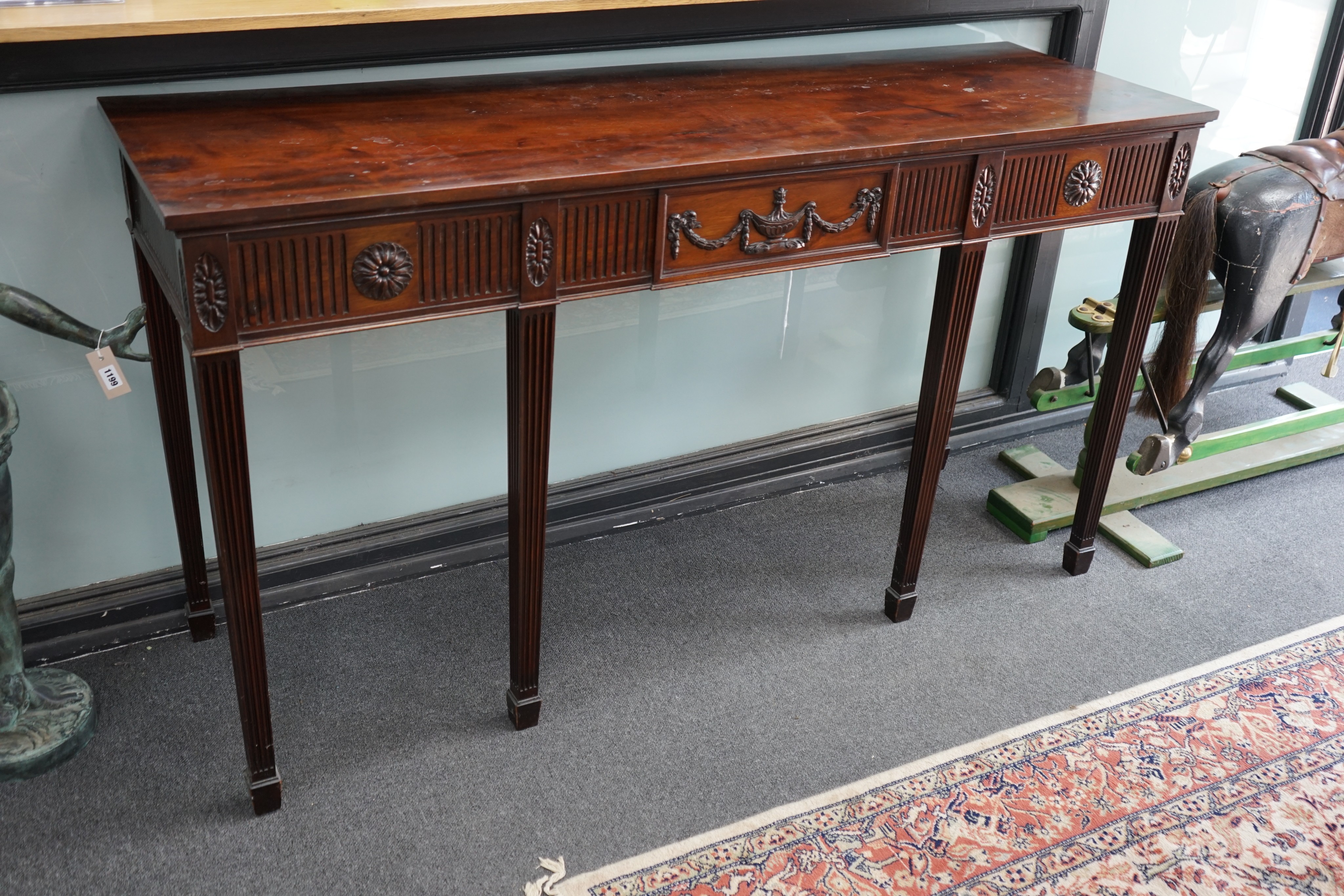 An Adam design mahogany console table, width 168cm, depth 54cm, height 93cm